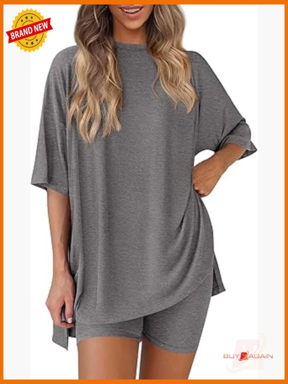 Women's 2 Piece Lounge Set Oversized Tee Biker Shorts Matching Outfit